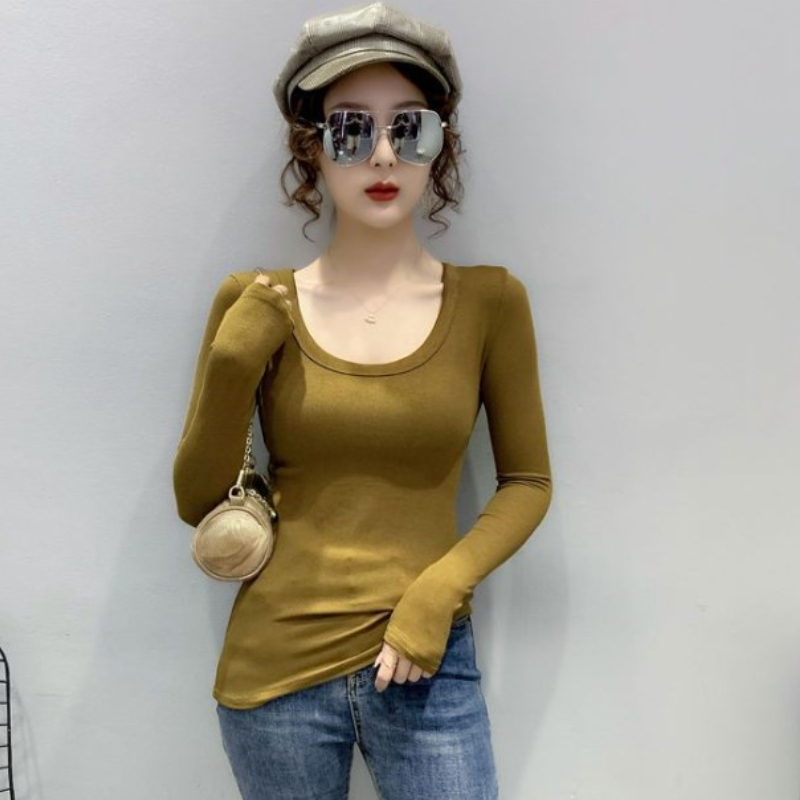 Maglietta Basic A Righe Slim Fit Stretch Scollo U Semplice Blusa Tee Moda