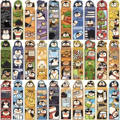 30pcs/set Cartoon Wacky Penguin Bookmarks Funny Penguin Scene Theme Bookmark