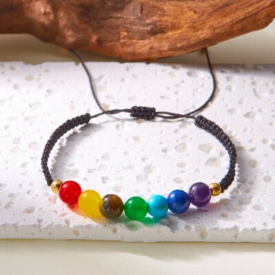 Natural Stone Colorful Beads 7 Chakra Bracelet Yoga Healing Balance Women Gift