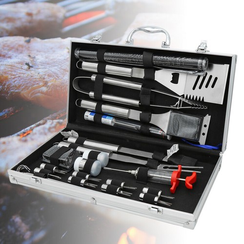 25pcs Grillbesteck mit Aluminium-Koffer Grillen Camping BBQ Grillzubehör Set