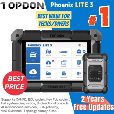 2024 TOPDON Phoenix Lite3 PRO+ ECU KEY Coding Scanner Car Diagnostic Tool PLUS