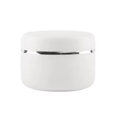 10 8oz Refillable Empty Cosmetic Container Plastic White with Silver Line Jar