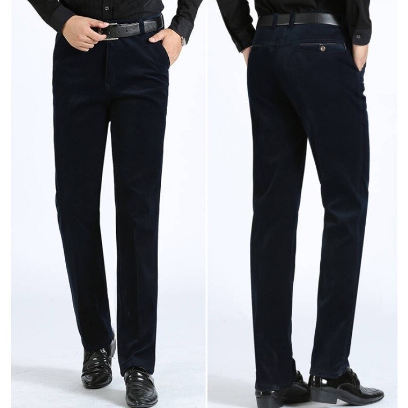 Pantaloni In Corduroy Da Uomo Dritti In Vita Alta Caldi Lunghi Con Tasche