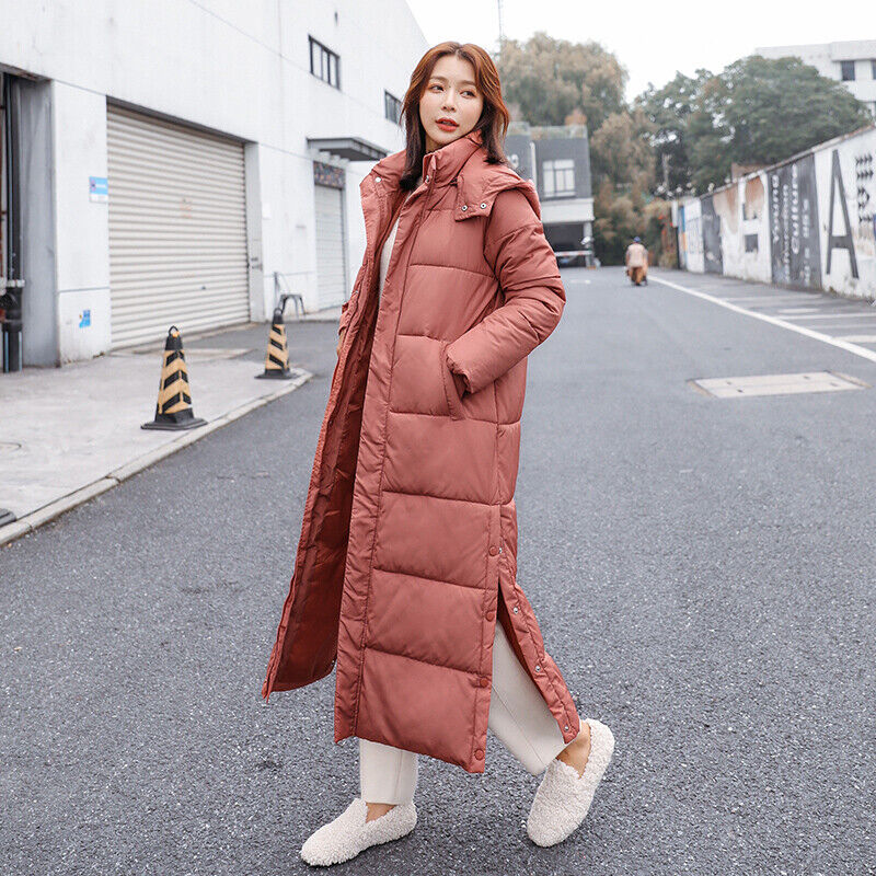Women Ankle Length Down Cotton Coat Winter Parka Lady Hooded Padded ...