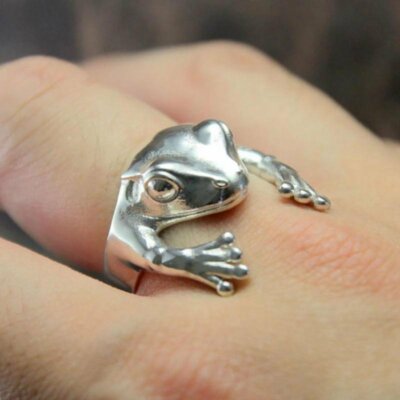 Silver Plated Frog Animals Knuckle Finger Ring Adjustable Women Men Jewelry Gift