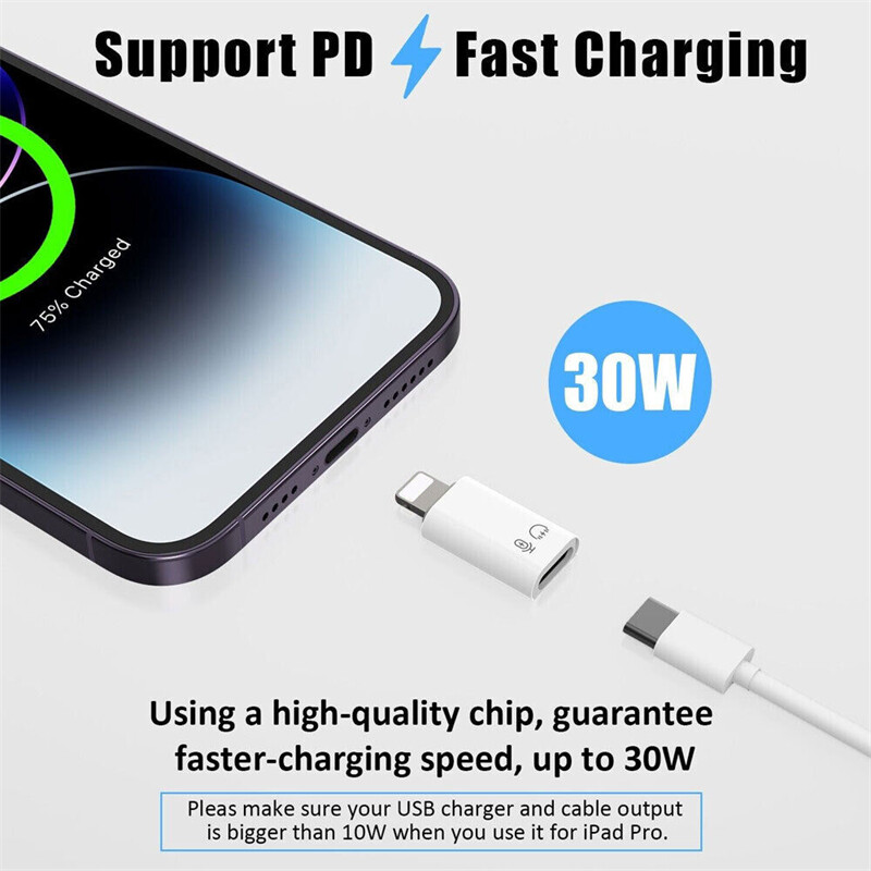 2*USB Type C Female to iOS Male Adapter For iPhone 14/13/12/11/XR/XS/SE 3