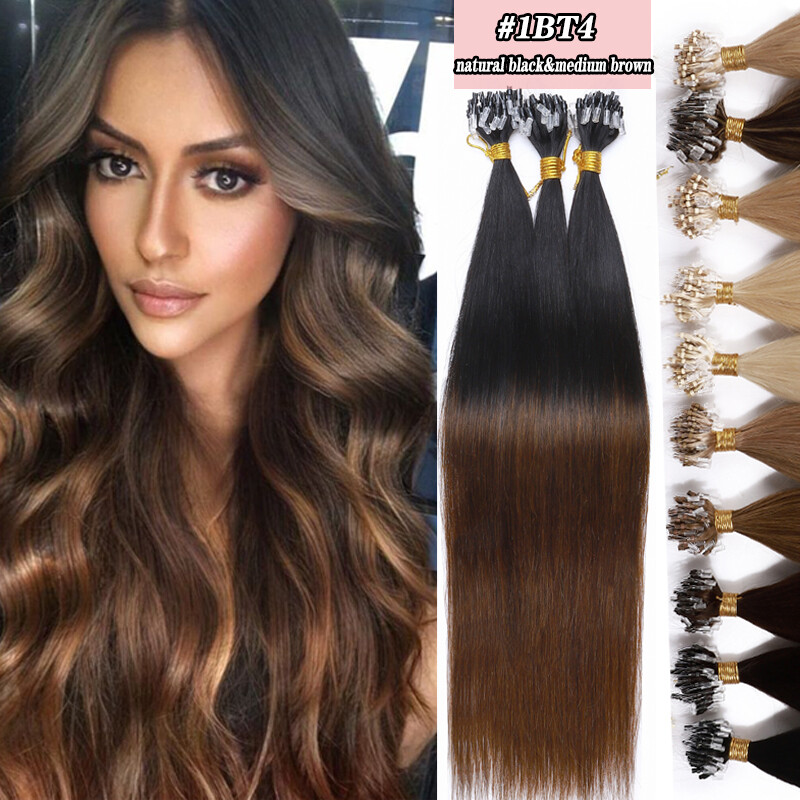 Micro Ring Beads Link Loop Hair Extensions 100% Remy Human Hair Highlight Brown