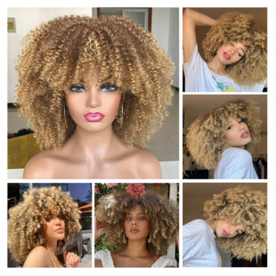 7 Colors Short Afro Kinky Curly Wig Synthetic Hair Wigs Fluffy Heat Safe Cosplay