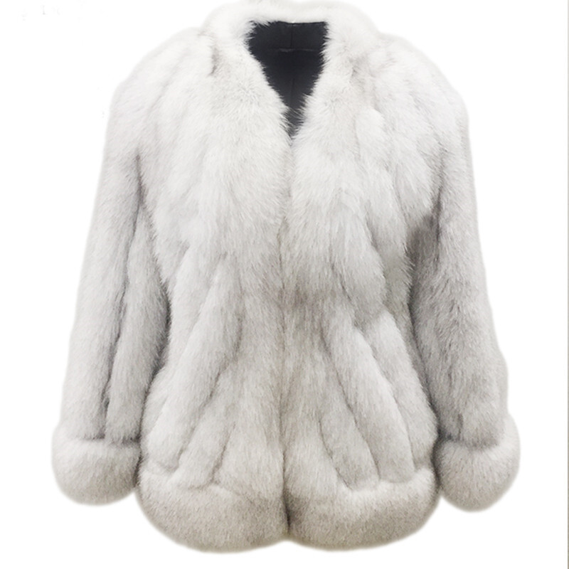 Pre-owned Bf 2022 Women Real Natural Fox Fur Coat Winter Thick Female Outerwear Short Jacket In White