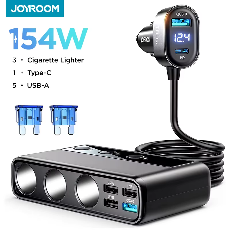 154W Car Charger Cigarette Lighter Splitter 3 Sockets Cigarette Lighter Adapter