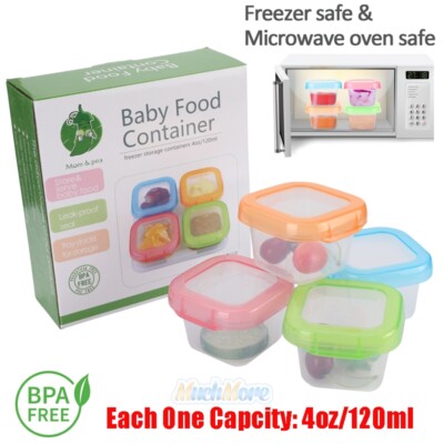 Leakproof Baby Food Storage Containers (4 Pack) - 4oz Container w/ Lids BPA Free