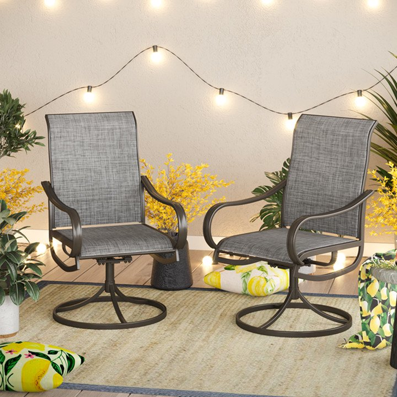 Outdoor Patio Swivel Dining Chairs Porch Garden Metal Fabric Mesh Set of 2
