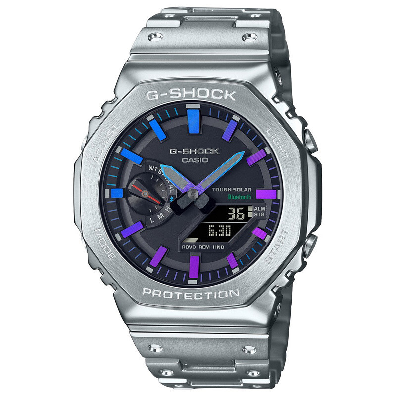 Pre-owned Casio G-shock Gm-b2100pc-1ajf Rainbow Metal Case Band Solar Bluetooth Men Watch