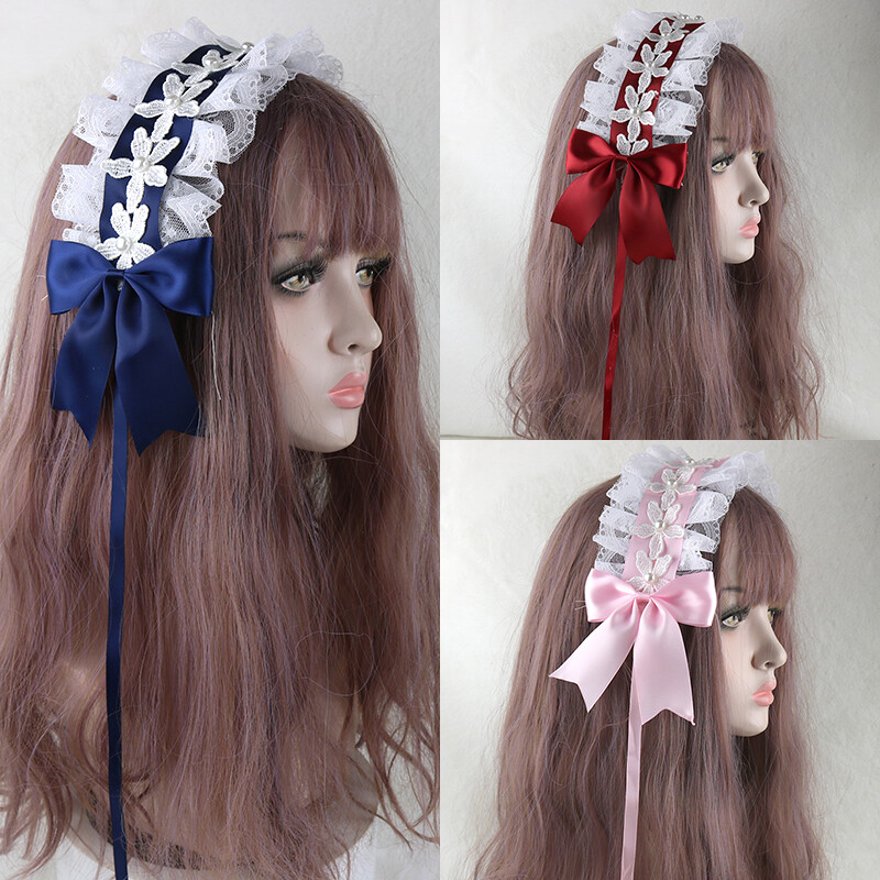 Lolita Girls Headband Lace Flower Bow Hair Clip Wedding Cosplay Headwear Lovely