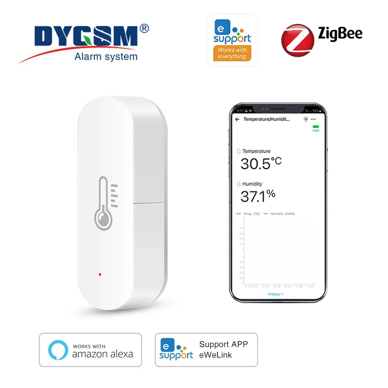 Ewelink ZigBee Smart Temperature Humidity Sensor Battery Powered APP Control The