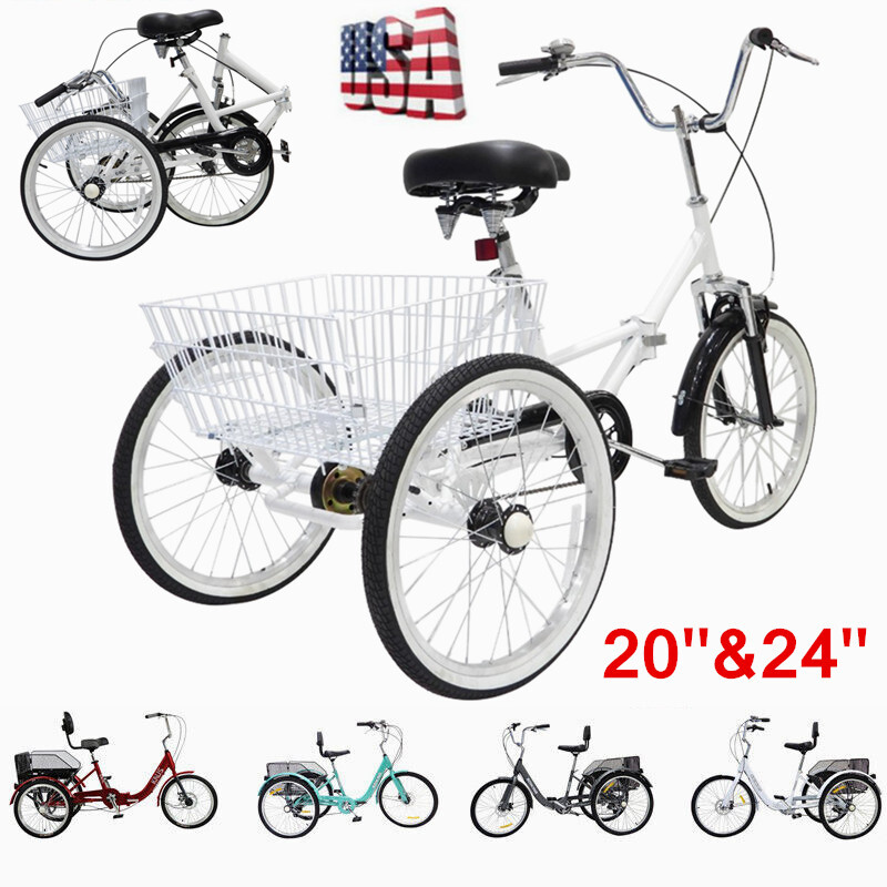 Foldable Tricycle 20"/24" 1/7-Speed Adult Trike 3-Wheel Bike