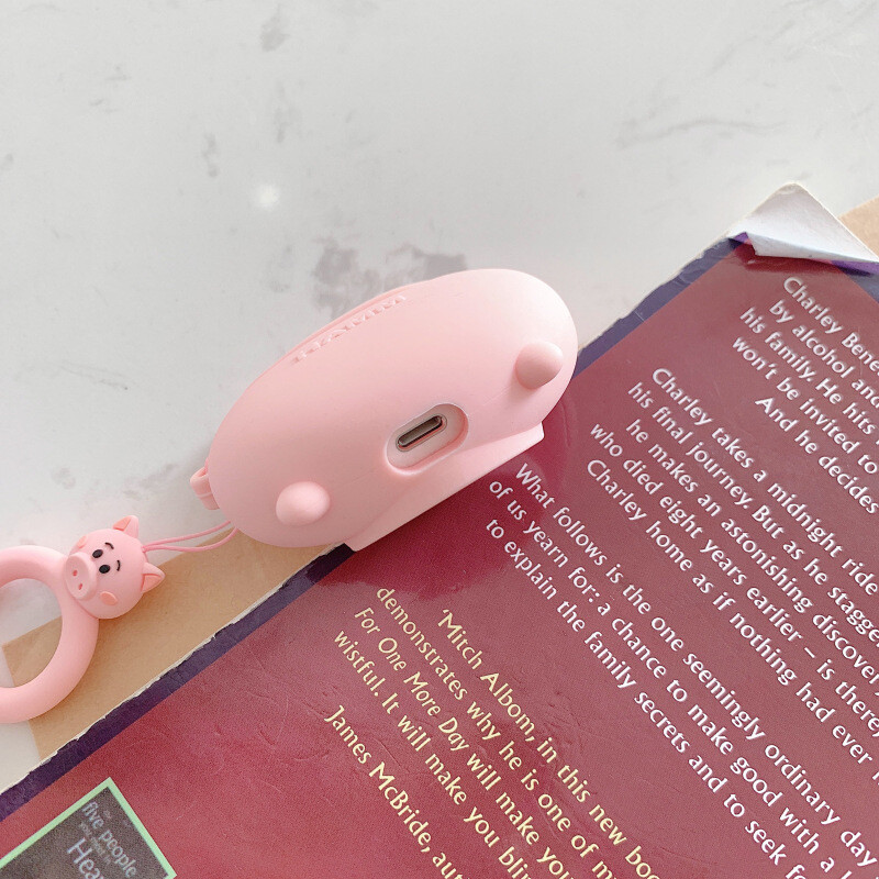 cute pink pig white cat  AirPods Silicone Case  Protective 