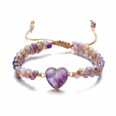 Natural Stone 7 Chakra Heart Leather Wrap Bracelets Yoga Jewelry Women Handmade