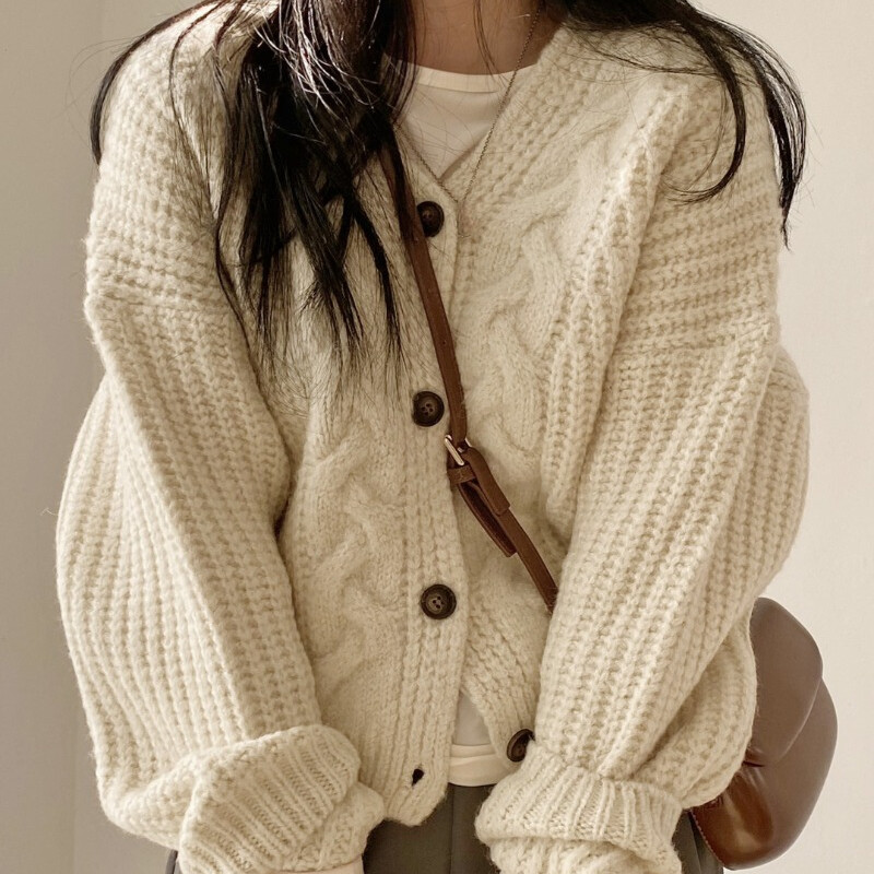 Women Cable Chunky Knitted Top Blouse Long Sleeve Knitwear