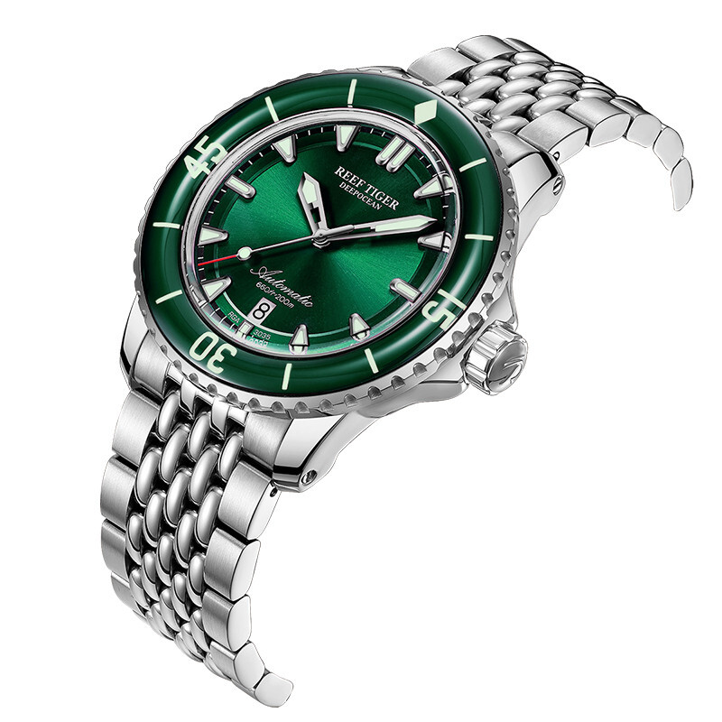 Pre-owned Reef Tiger Men Diver Watch 44mm Automatic Wristwatch 20bar Sapphire Bezel Lumin