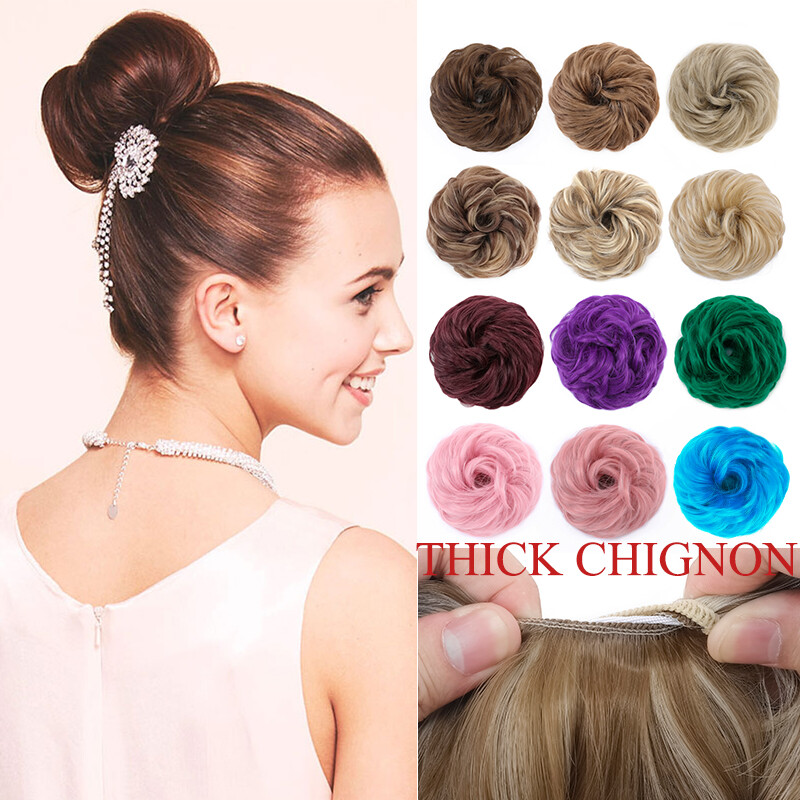 Large Curly Messy Bun Hair Piece Scrunchie Updo Natural Hair Extensions as Human