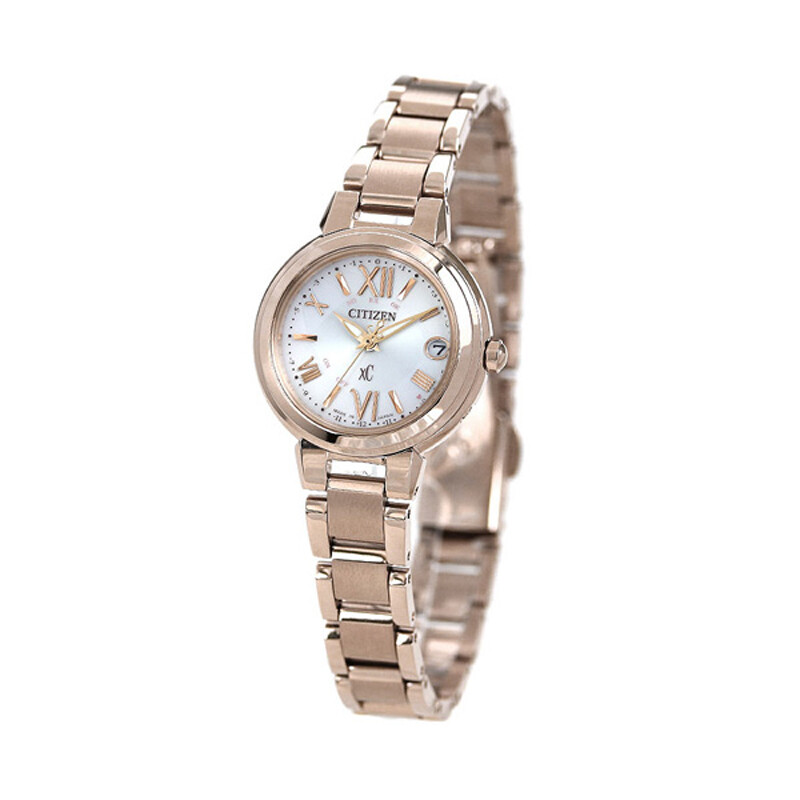 Pre-owned Citizen Xc Happy Flight Es9435-51a Silver Gold Eco-drive Radio Women Watch Japan