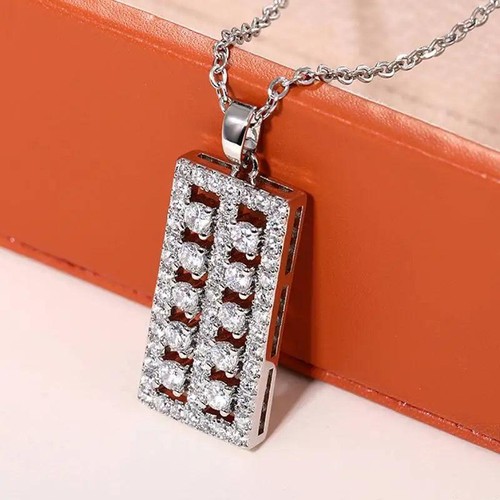 Rechteck Anhänger Halskette Für Damen Silber CZ Besetzt Geometrischer Schmuck