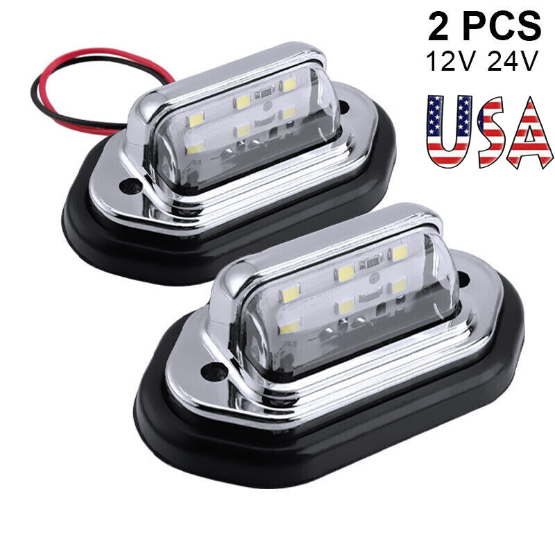 2X Universal LED License Plate Tag Light Lamp White For Truck Trailer SUV RV Van