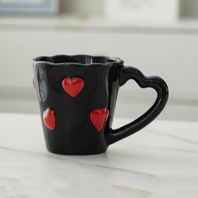 Valentines Day Hearts Coffee Mug, 8.5Oz 3D Heart Embossed Tea Cup
