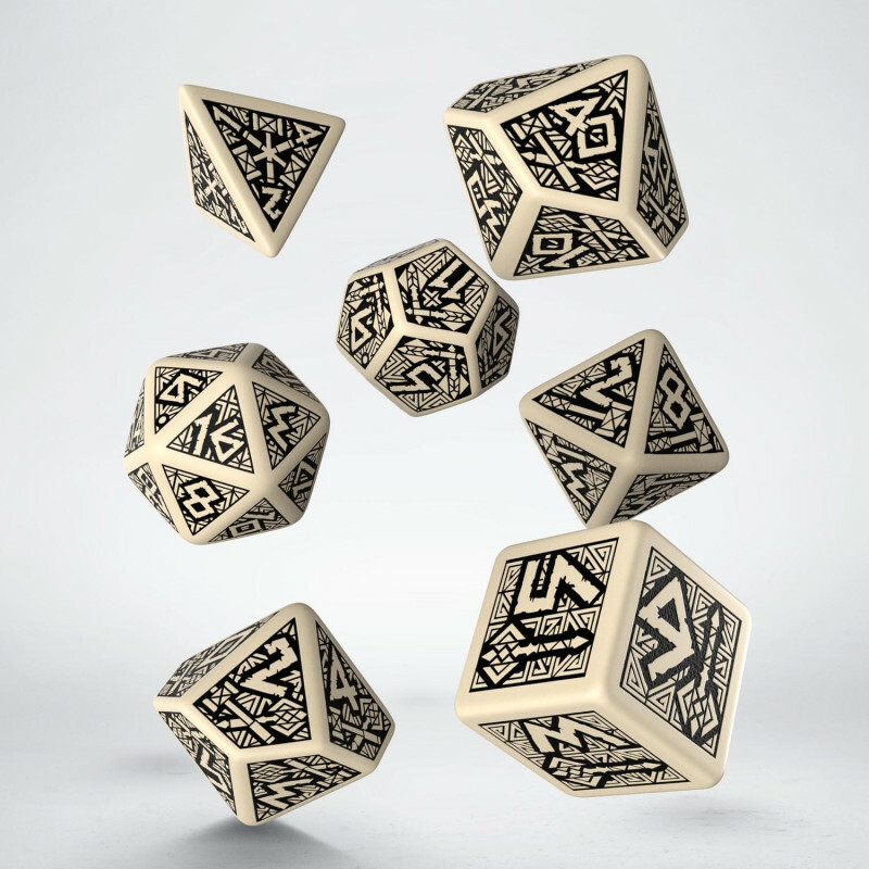 Dwarven Beige / Black Engraved RPG D&D Dice (7) Q-Workshop НОВЫЕ И ЗАПЕЧАТАННЫЕ