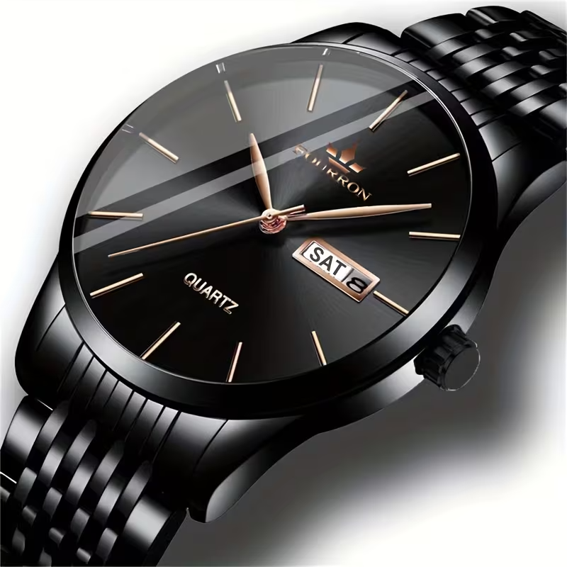 Men's Luxury Stainless Steel Quartz Watch with Date & Calendar - Luminous