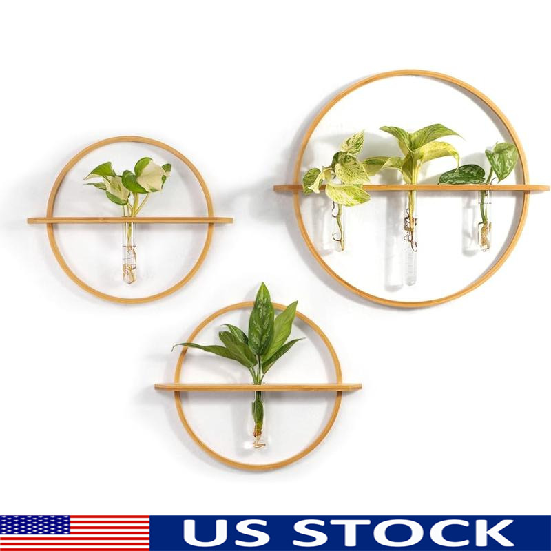 Bamboo Propagation Station Set of 3 Wall Planters W/ Glass