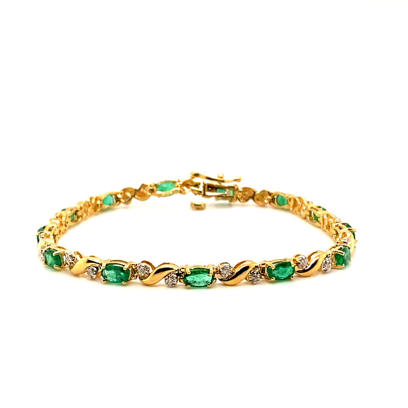 Pre-owned Morris 2.82 Carat Natural Diamond & Emerald Bracelet G-h Si 14k Yellow Gold 7 Inch