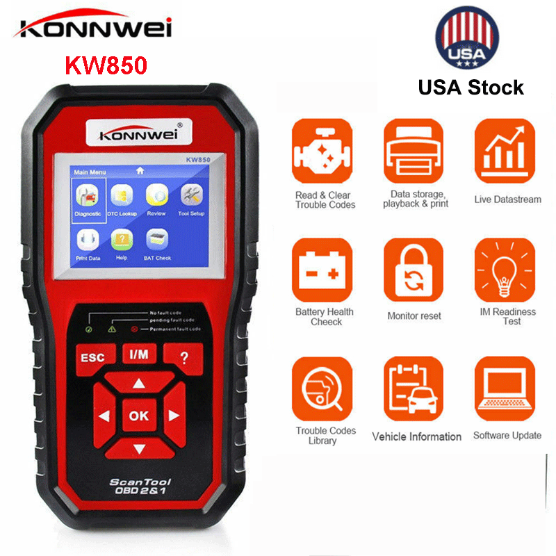 Konnwei Kw850 12v Auto Obd2 Scanner Code Reader Diagnostic Tool Check Engine