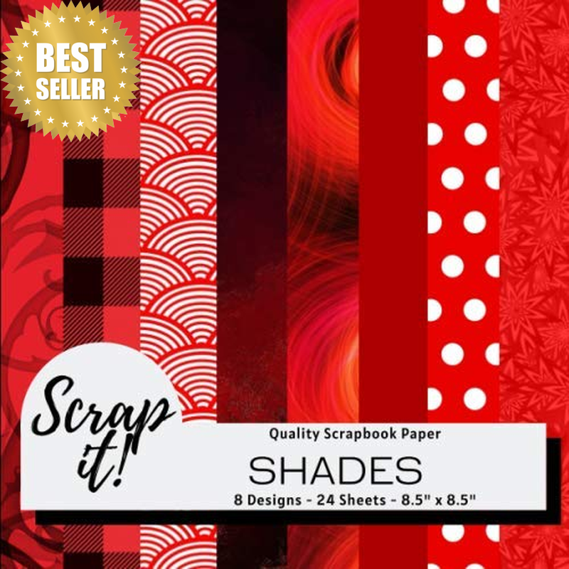 Scrap It! Shades Red Scrapbook Paper Pad - 8.5" X 8.5" - 8 Designs - 24 Pages: V