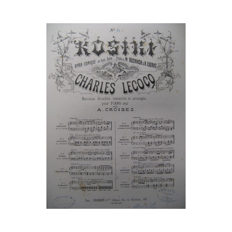 Lecocq Charles Kosiki No 10 Namitou Piano 1876