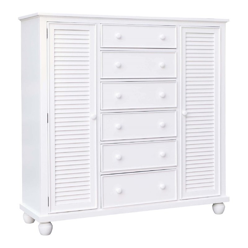 Sunset Trading Shutter Transitional Coastal Wood Armoire in White