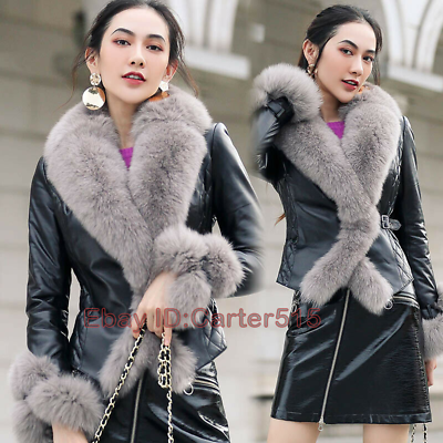 Leather jacket with top fox fur collar