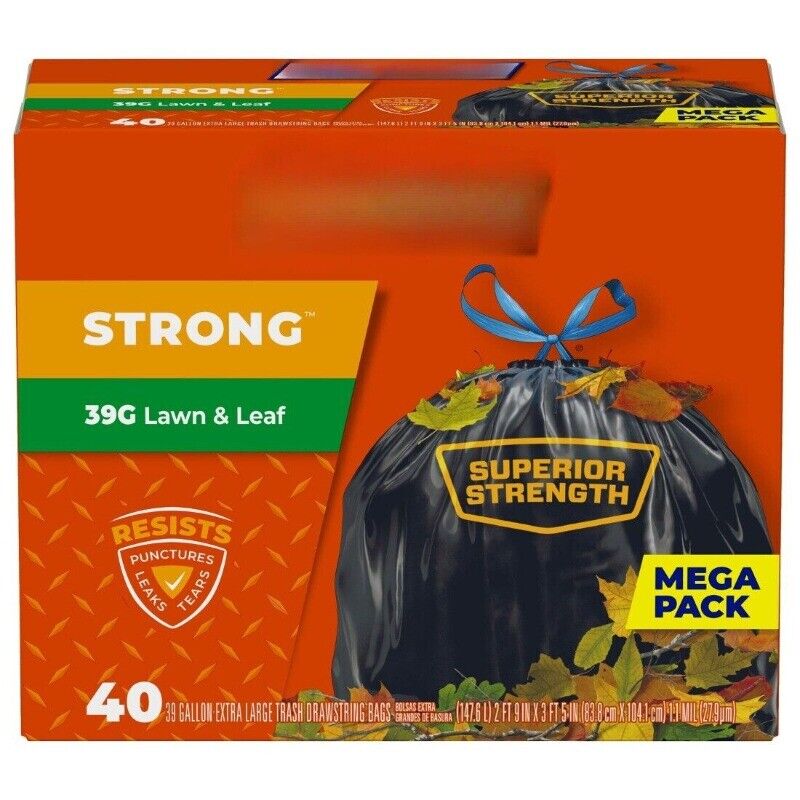 Strong Lawn & Leaf Trash Bags, 39 Gallon, 40 Count