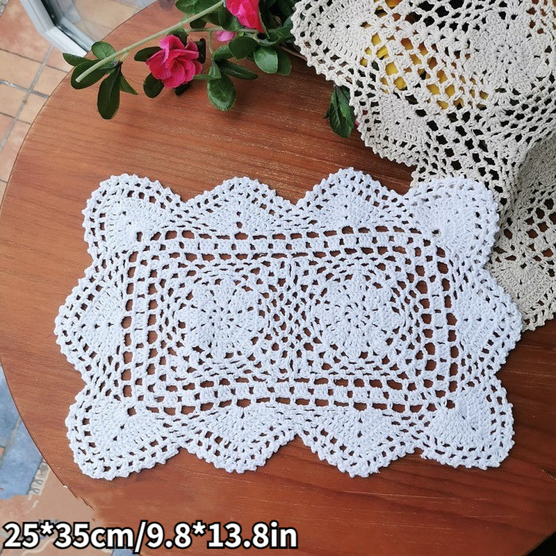 4 Pcs/lot Crochet Lace Placemat Cotton Rectangular Hollow Doilies Handmade