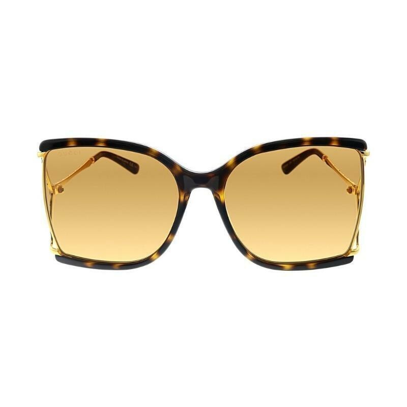 Pre-owned Gucci Women Oversized Sunglasses In Havana/gold Frame W/orange Lens Gg0592s-003
