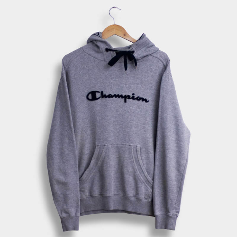 Champion Vintage Spell Out Hoodie Grau Logo Herren XL - L 2000er