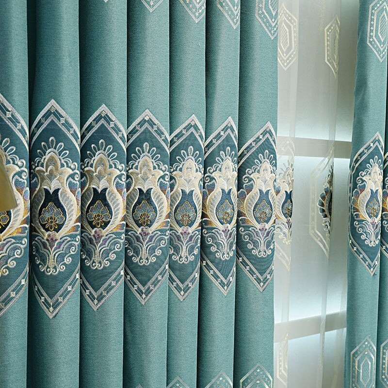 1 Panel Modern Chenille Curtains Floral Embroidery Living Room Tulle Drape Decor