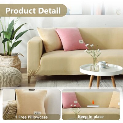 Jianyana Thick Velvet 3 Seater Stretch Fitted Sofa Cover With One Cushion Cover