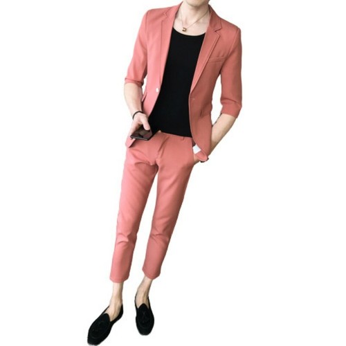 Mens One Button Half Sleeve Suit Blazer Jacket Pants