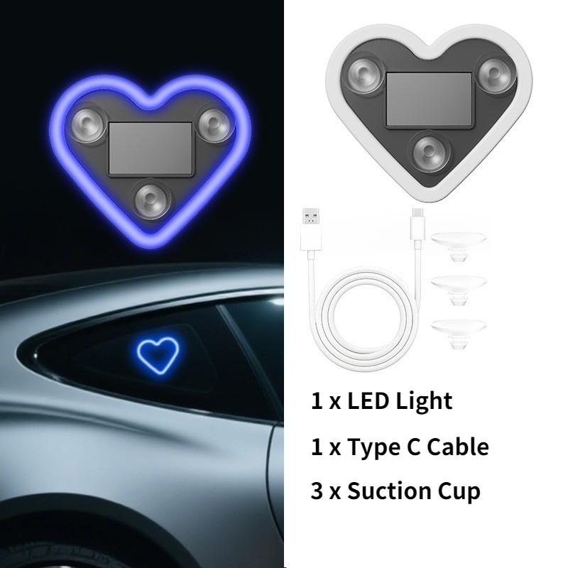 1PCS Car Interior Heart-Shaped Solar-Powered LED Mood Lights Ambient Lighting
