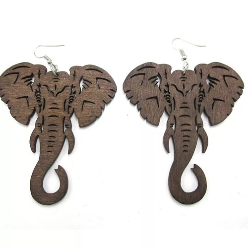  Wooden Boho Elephant hook Dangle Earrings