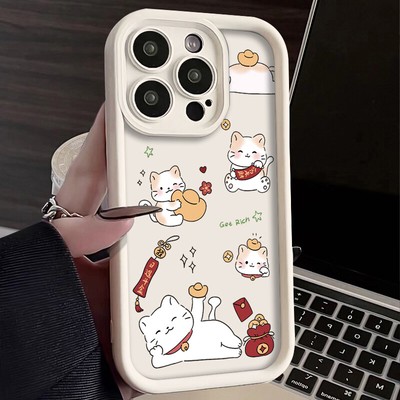 Hot Cute Lucky Cat Back Case ShockProof Phone Cover For OPPO VIVO Infinix Tecno