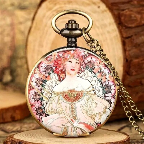 Reloj bolsillo cuarzo diseño diosa estilo retro cadena colgante regalo vacacione