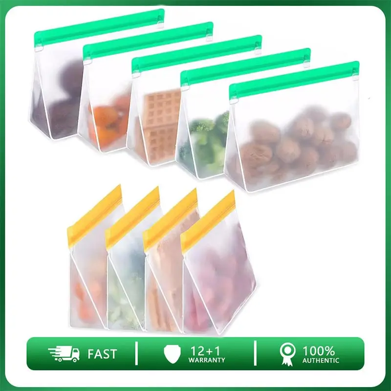 Reusable Food Storage Bags Leakproof Stand Up Freezer Bags Set